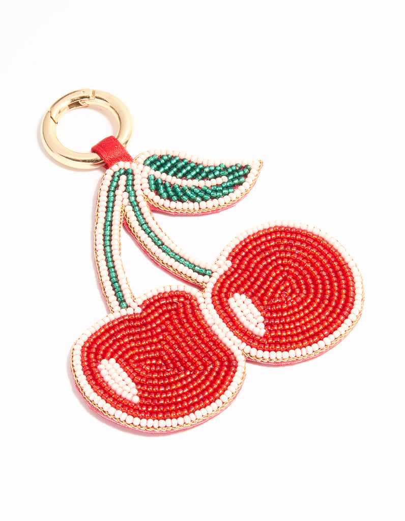 Red Beaded Cherry Outline Keychain