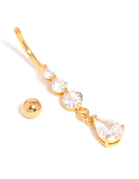 Gold Plated Cubic Zirconia Triple Drop Belly Bar - link has visual effect only