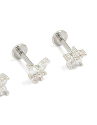 Surgical Steel Cubic Zirconia Floral Flat Back Studs 3-Pack - link has visual effect only