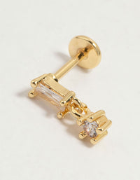 Gold Plated Surgical Steel Cubic Zirconia Baguette Drop Flat Back Stud - link has visual effect only