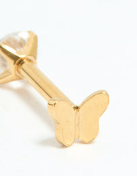 Gold Plated Surgical Steel Cubic Zirconia Reversible Butterfly Flat Back Stud - link has visual effect only
