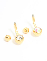 Gold Plated Titanium Cubic Zirconia Simple Belly Bars 2-Pack - link has visual effect only