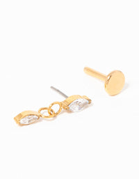 Gold Plated Titanium Cubic Zirconia Marquise Drop Flat Back Stud - link has visual effect only