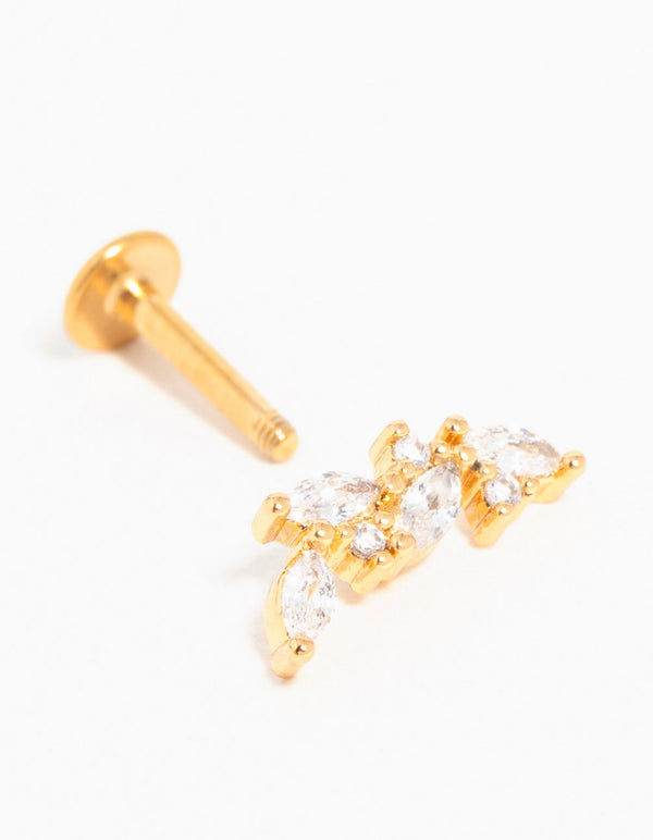 Gold Plated Titanium Cubic Zirconia Vine Crawler Flat Back Stud
