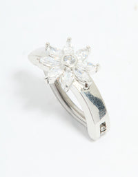 Surgical Steel Cubic Zirconia Flower Curved Belly Ring - link has visual effect only
