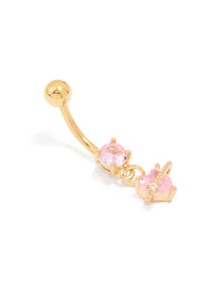 Gold Plated Surgical Steel Pink Cubic Zirconia Planet Belly Bar - link has visual effect only