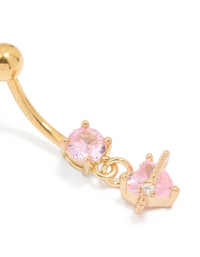 Gold Plated Surgical Steel Pink Cubic Zirconia Planet Belly Bar - link has visual effect only