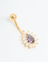 Gold Plated Surgical Steel Purple Cubic Zirconia Teardrop Belly Bar - link has visual effect only