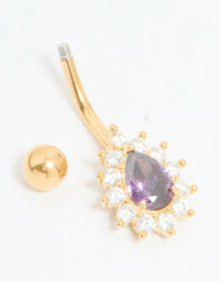 Gold Plated Surgical Steel Purple Cubic Zirconia Teardrop Belly Bar - link has visual effect only