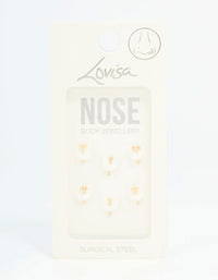 Gold Plated Surgical Steel Heart, Bow & Flower Nose Stud 6-Pack - link has visual effect only