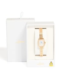 Gold Diamante Mini Rectangular Watch - link has visual effect only