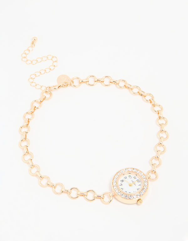 Gold Diamante Round Watch Choker Necklace