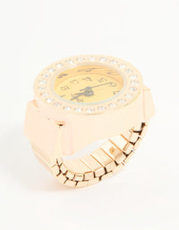 Gold Diamante Watch Ring - link has visual effect only