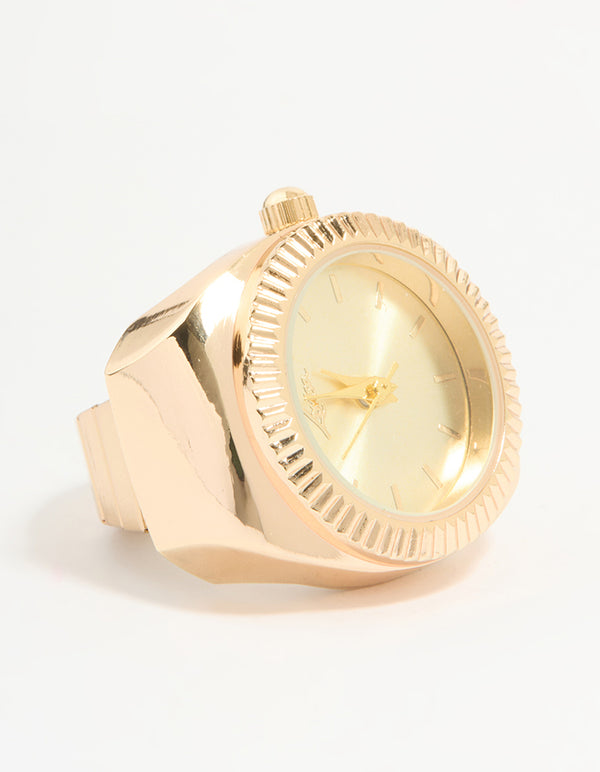 Gold Watch Fluted Bezel Ring