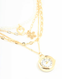 Gold Pearl Watch & Flower Layered Necklace - link has visual effect only