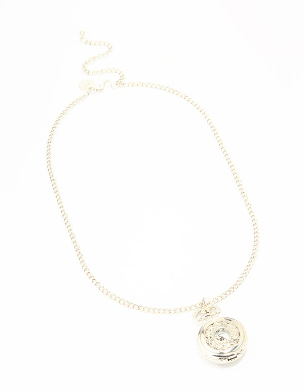 Silver Vintage Pocket Watch Necklace