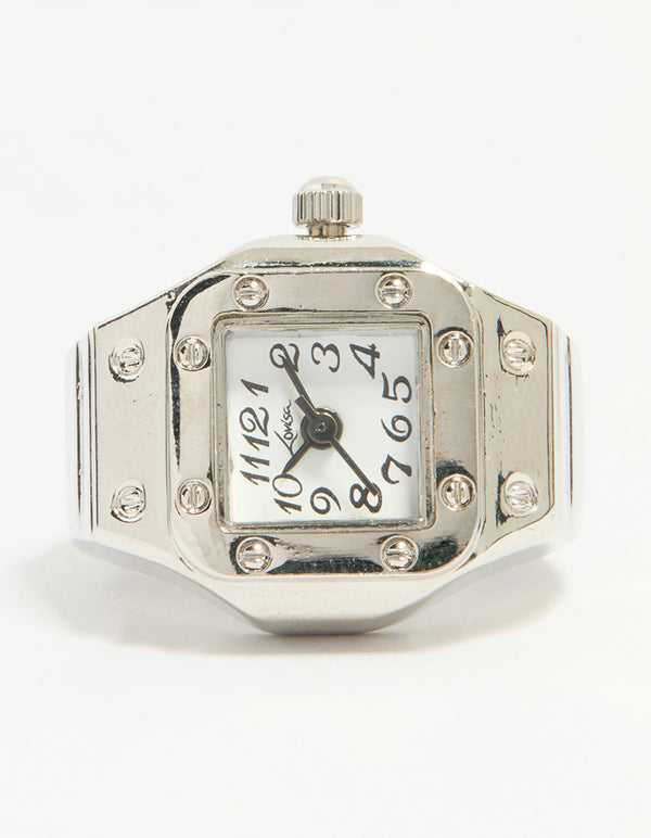 Silver Vintage Rectangle Watch Ring