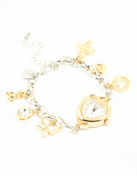 Mixed Metals Heart Watch & Butterfly Charm Bracelet - link has visual effect only