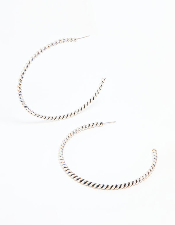 Antique Silver Detailed Hoop Earrings