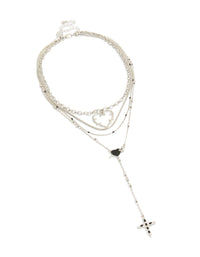 Silver Cross & Heart Layered Necklace - link has visual effect only
