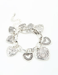 Asymmetrical Silver Chunky Heart Charm Bracelet - link has visual effect only