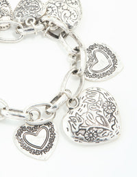 Asymmetrical Silver Chunky Heart Charm Bracelet - link has visual effect only
