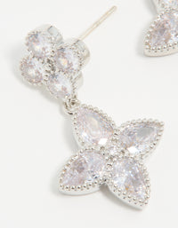 Silver Cubic Zirconia Double Flower Drop Earrings - link has visual effect only