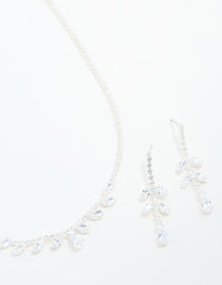 Silver Cubic Zirconia Navette Leaf Necklace & Earrings Set - link has visual effect only