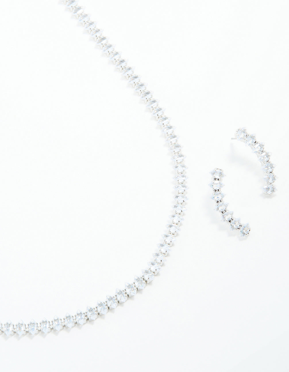 Silver Cubic Zirconia Navette Necklace & Earrings Set