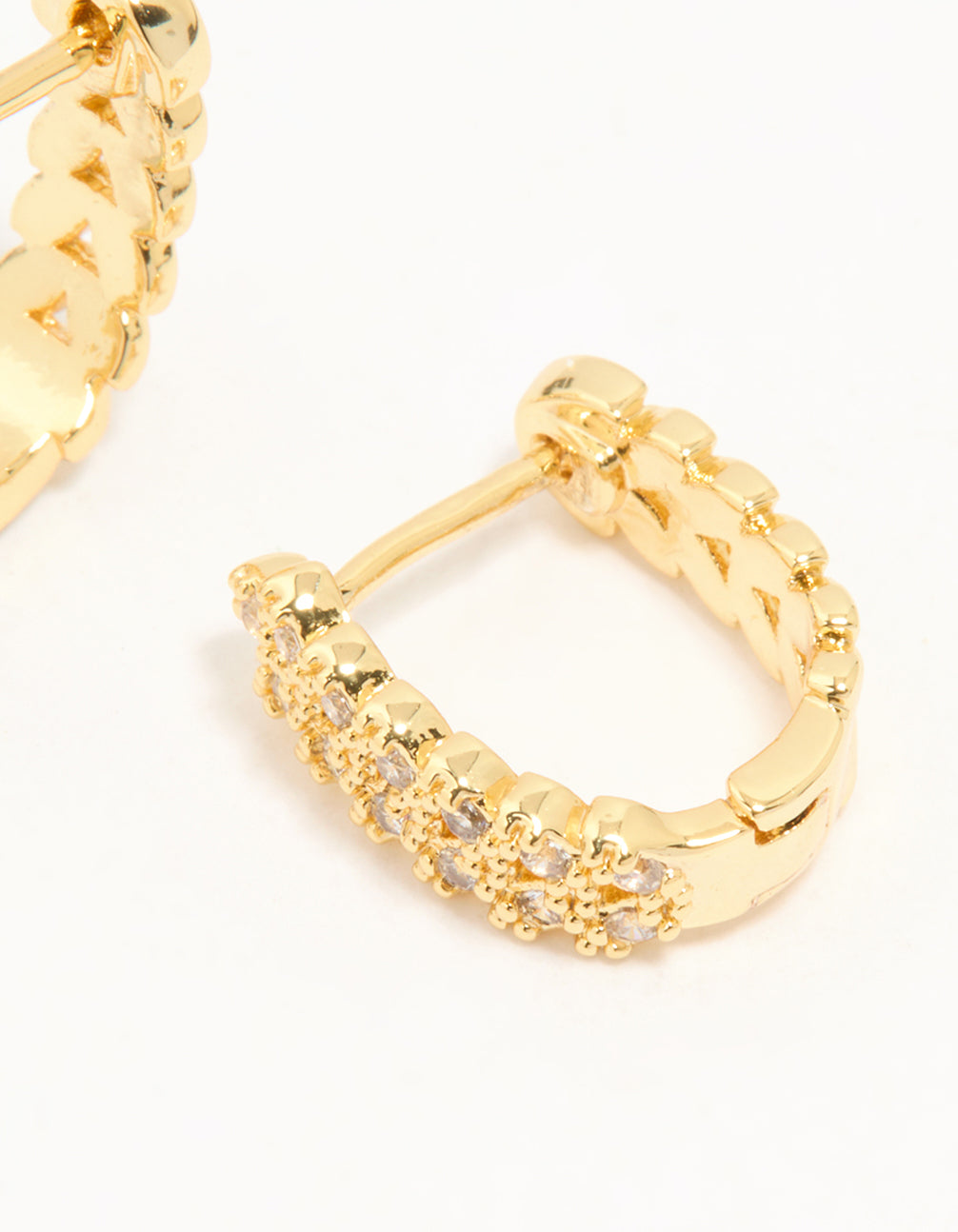 Gold Plated Cubic Zirconia Mini Vine Huggie Earrings