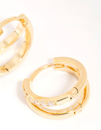 Gold Plated Cubic Zirconia Double Layered Hoop Earrings - link has visual effect only