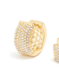 Gold Plated Diamante Pave Medium Huggie Earrings - link has visual effect only