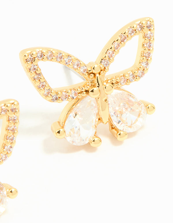 Gold Plated Cubic Zirconia Butterfly Stud Earrings