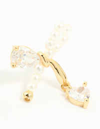 Gold Plated Cubic Zirconia & Pearl Bow Stud Earrings - link has visual effect only