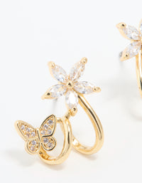 Gold Plated Cubic Zirconia Flower Butterfly Ear Jacket Earrings - link has visual effect only