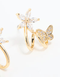 Gold Plated Cubic Zirconia Flower Butterfly Ear Jacket Earrings - link has visual effect only