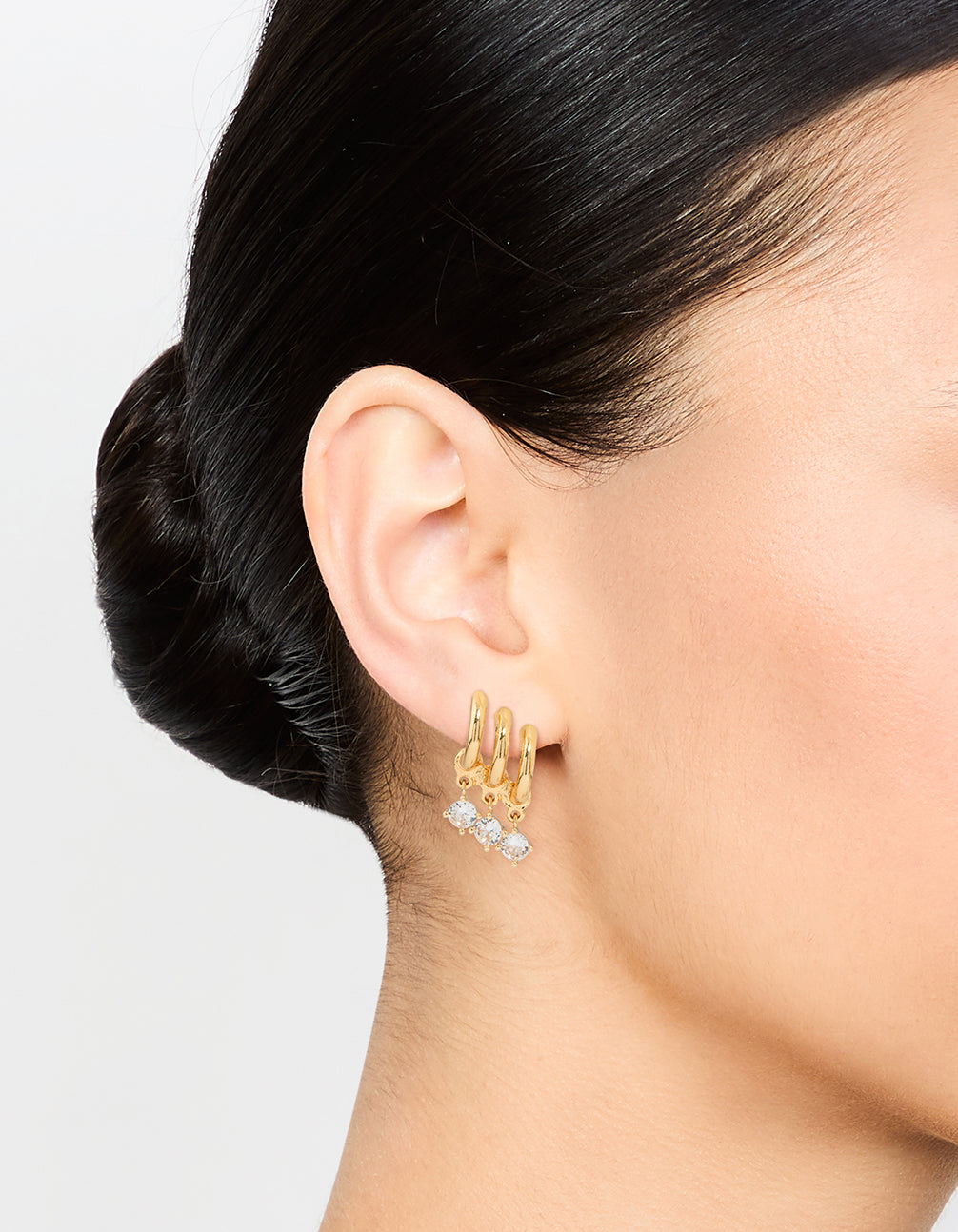 Gold Plated Cubic Zirconia Trio Hoop Earrings