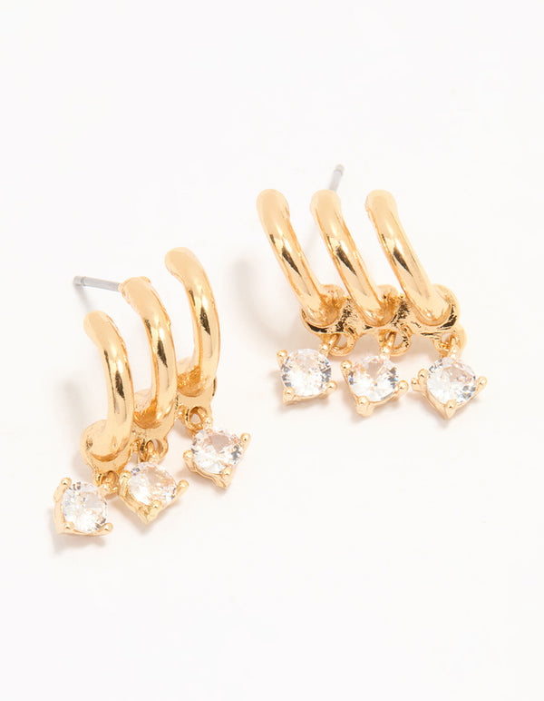 Gold Plated Cubic Zirconia Trio Hoop Earrings