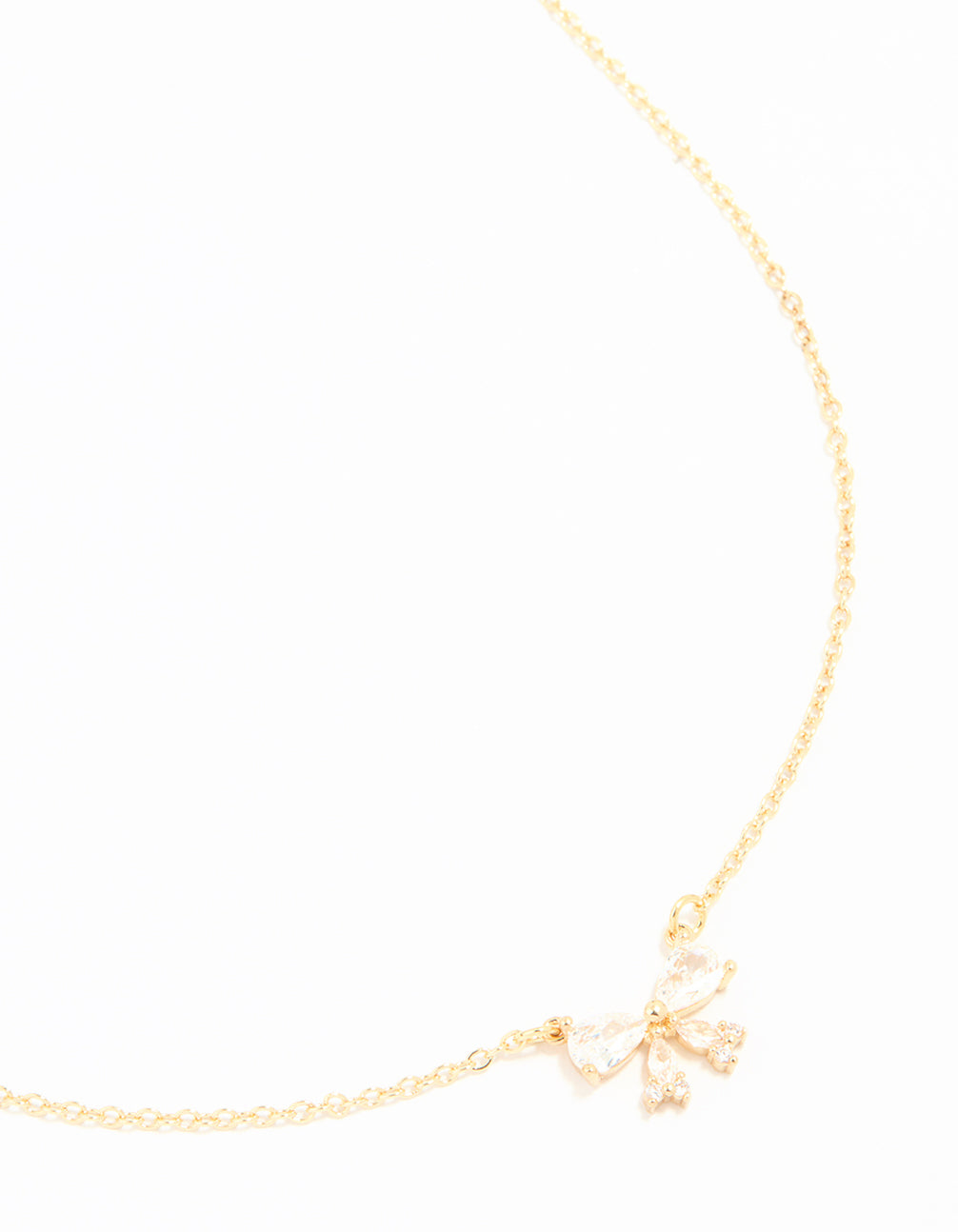 Gold Plated Cubic Zirconia Small Bow Pendant Necklace