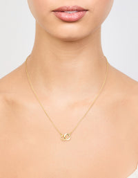 Gold Plated Brass Cubic Zirconia Double Heart Link Pendant Necklace - link has visual effect only