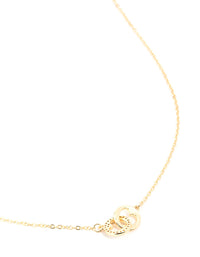 Gold Plated Brass Cubic Zirconia Double Heart Link Pendant Necklace - link has visual effect only