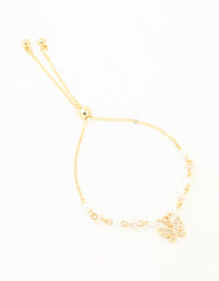 Gold Plated Cubic Zirconia Pearl Semi Precious Butterfly Toggle Bracelet - link has visual effect only