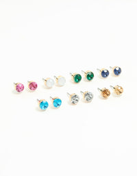 Gold Diamante Weekday Stud Earrings 7-Pack - link has visual effect only