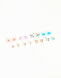 Gold Diamante & Butterfly Stud Earrings 8-Pack - link has visual effect only