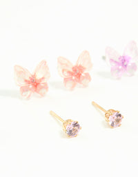 Gold Diamante & Butterfly Stud Earrings 8-Pack - link has visual effect only