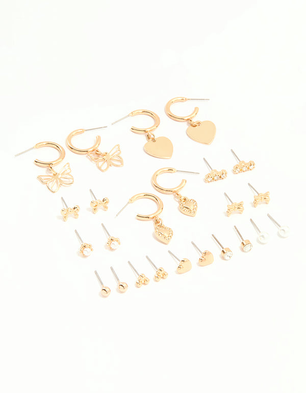 Gold & White Heart Butterfly Earrings 12-Pack
