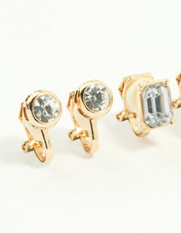 Gold Diamante Mixed Shape Clip-On Earrings 4-Pack - link has visual effect only