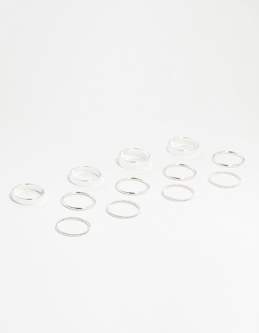Silver Thick Simple Stacking Rings 12-Pack