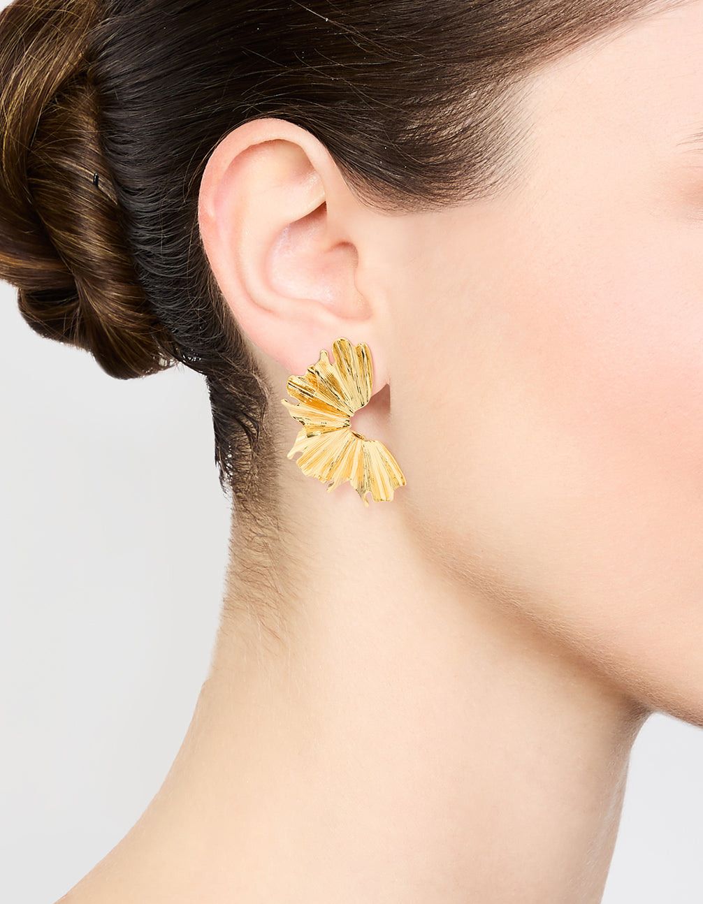 Gold Plated Textured Fan Stud Earrings
