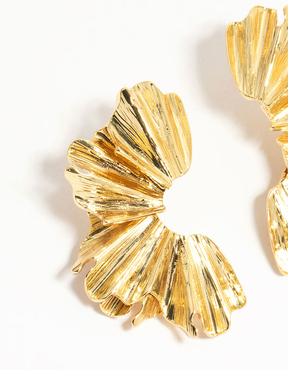 Gold Plated Textured Fan Stud Earrings
